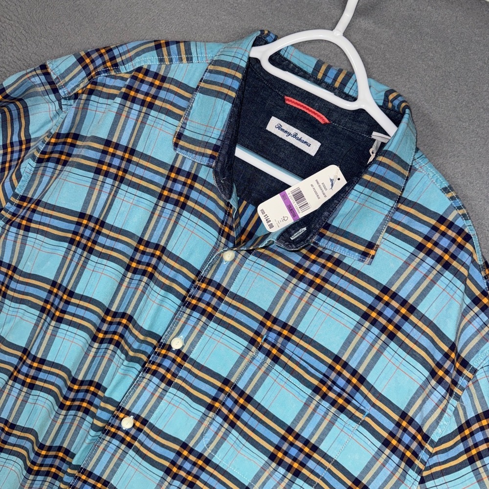Tommy Bahama Shirt Mens 2XLB Blue Plaid Bondi Beach Short Sleeve Button Down NWT